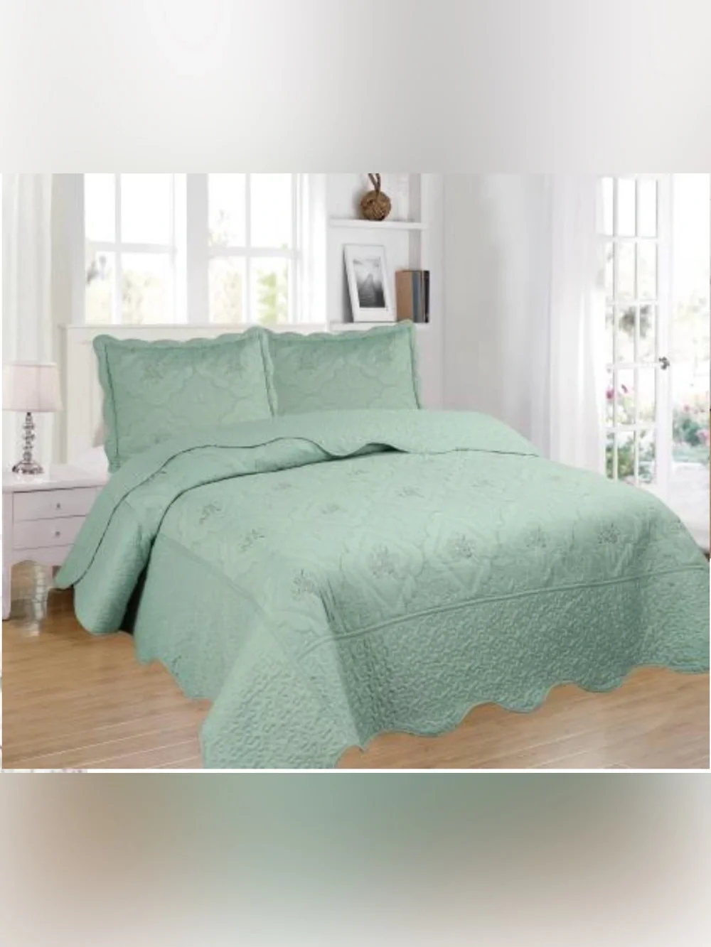 Quilted Coverlet Set in Sage Green king 3 piece bedspread set